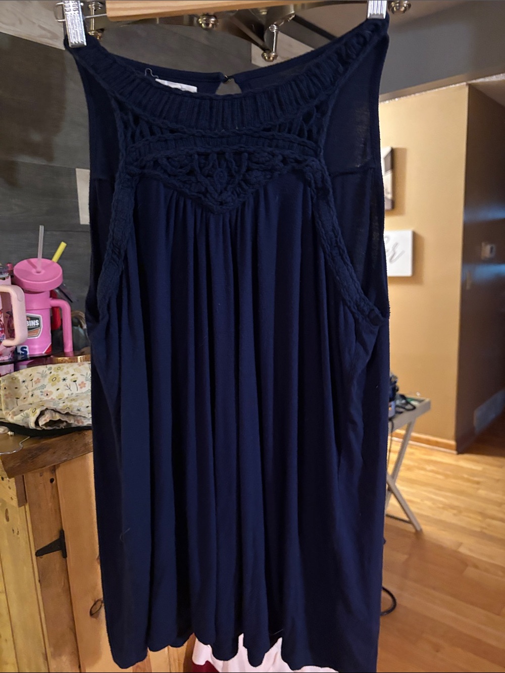 Maurices Navy Crochet Yoke Tank Top